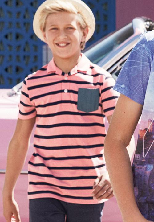 Next - Pink and Navy Stripe Polo Shirt