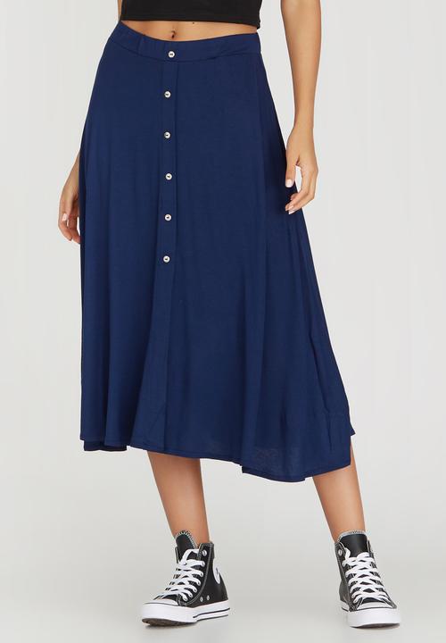 c(inch) - Front Button Midi Skirt Navy