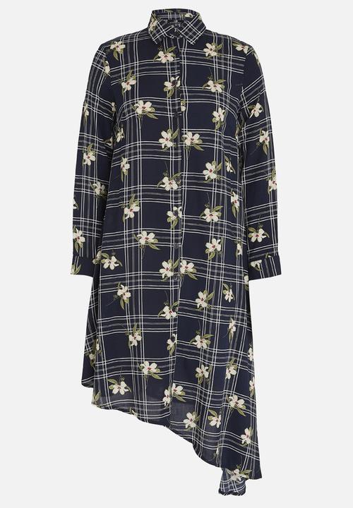 STYLE REPUBLIC - Asymmetrical Shirt Dress Navy
