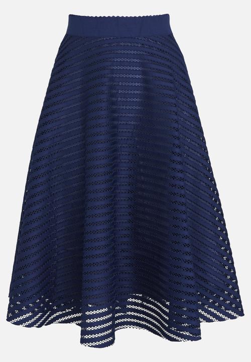 Revenge - Stripe Detail Midi Skirt Navy