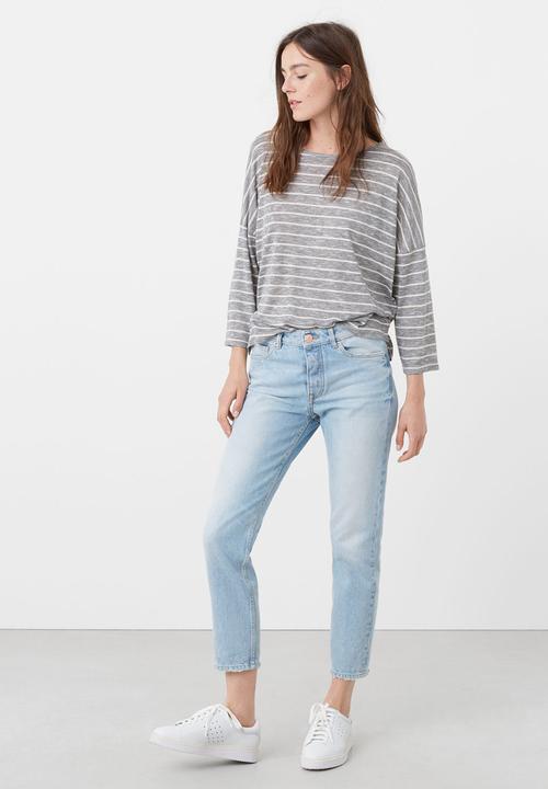 MANGO - Fine-knit T-shirt Grey