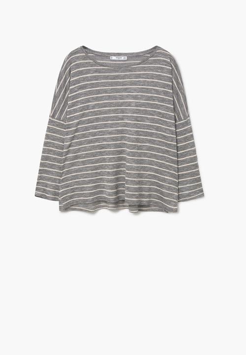 MANGO - Fine-knit T-shirt Grey