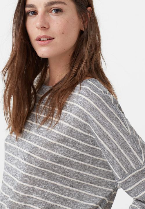MANGO - Fine-knit T-shirt Grey
