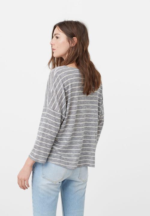 MANGO - Fine-knit T-shirt Grey
