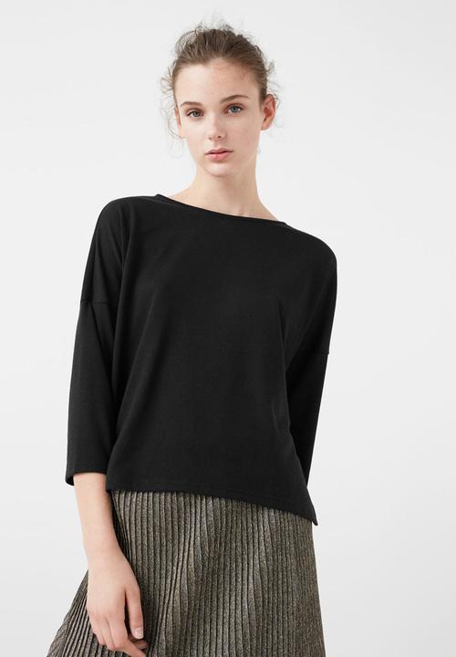 MANGO - Fine-knit T-shirt Black