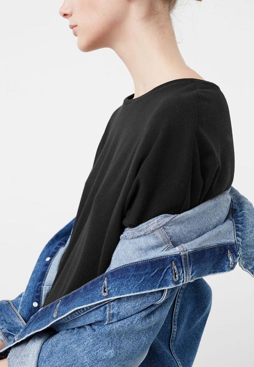 MANGO - Fine-knit T-shirt Black