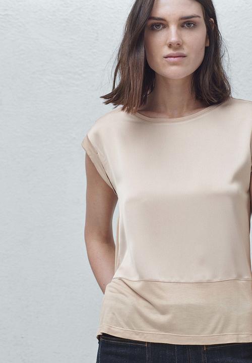 MANGO - Fabric Combo T-shirt Pale Pink