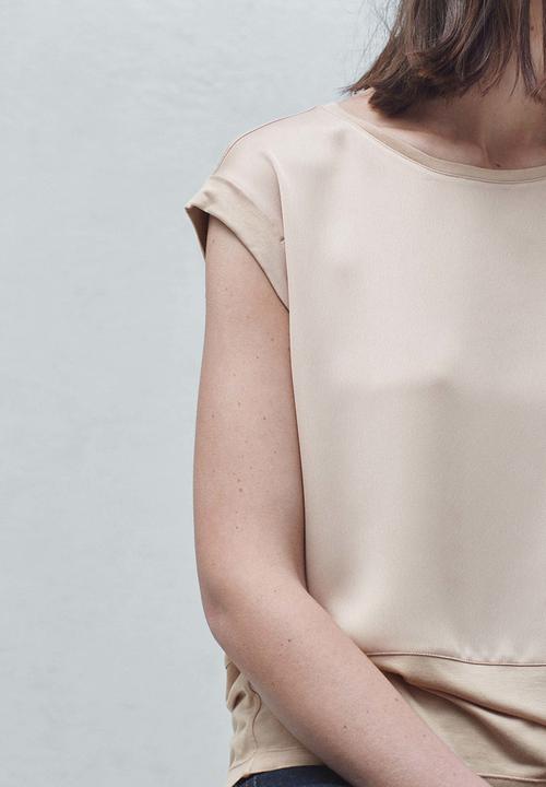MANGO - Fabric Combo T-shirt Pale Pink