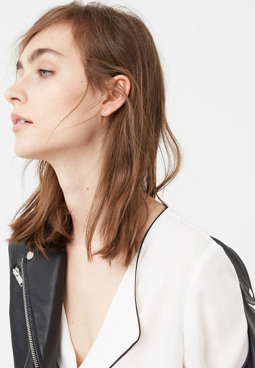 MANGO - Contrast Trim Blouse Black and White