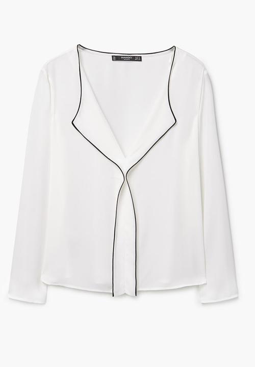 MANGO - Contrast Trim Blouse Black and White