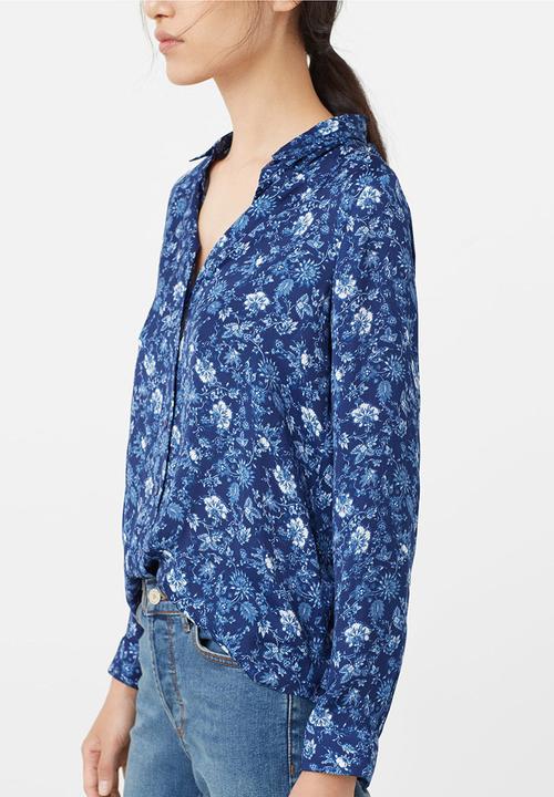 MANGO - Floral Print Shirt Blue