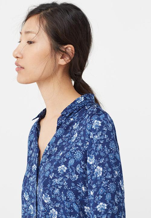 MANGO - Floral Print Shirt Blue