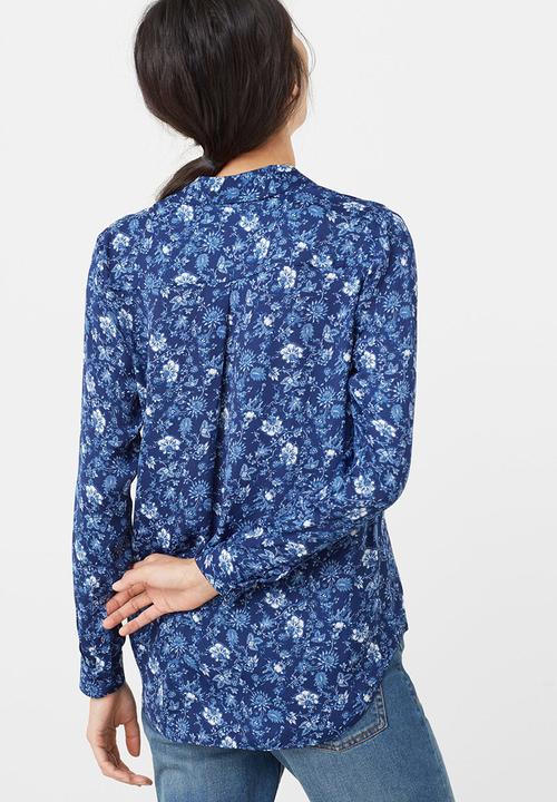 MANGO - Floral Print Shirt Blue