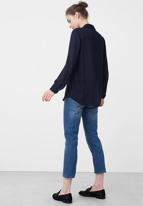 MANGO - Flowy Long Sleeve Shirt Navy