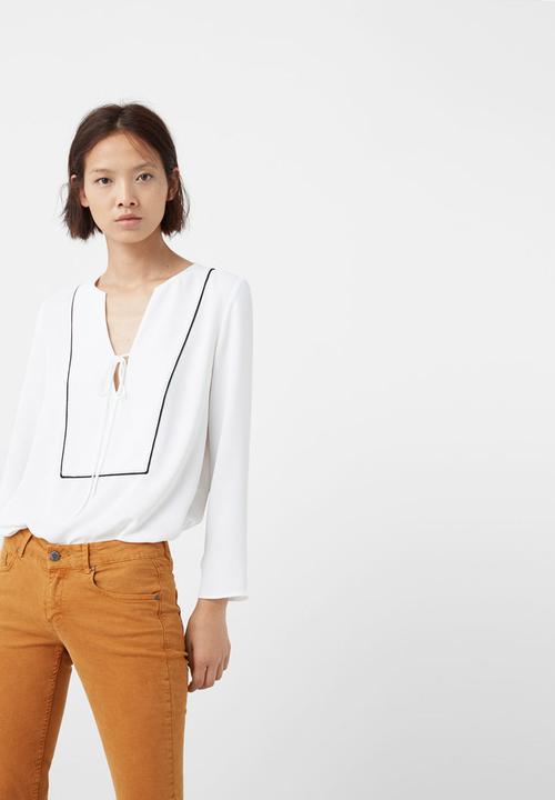 MANGO - Front-tie Detail Blouse Black and White