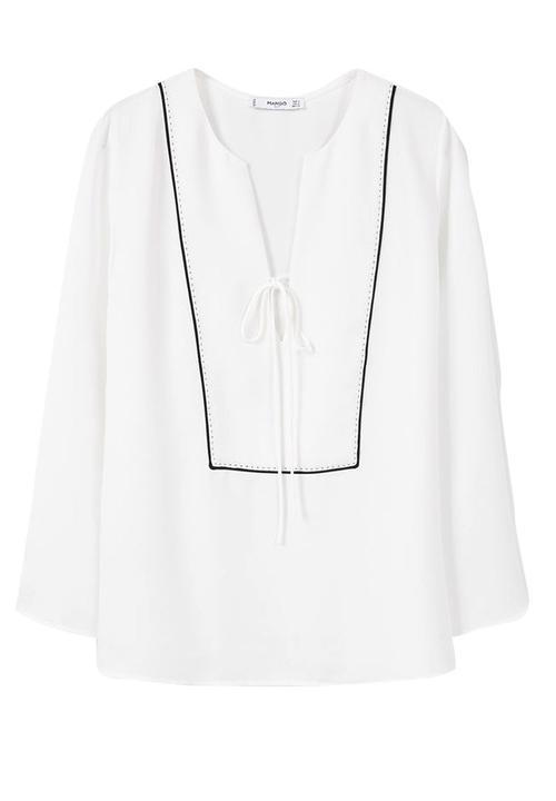 MANGO - Front-tie Detail Blouse Black and White