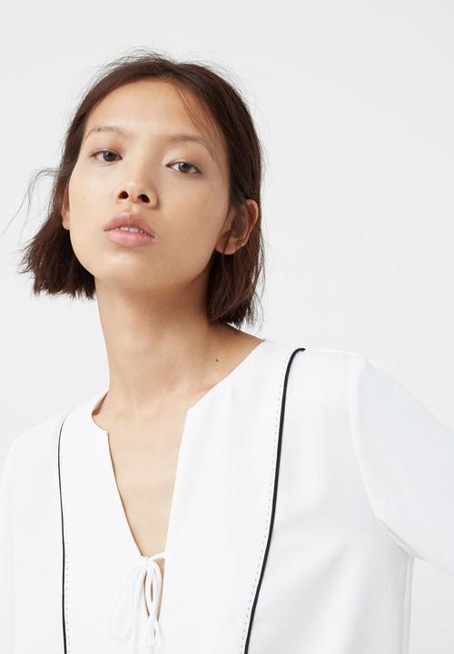 MANGO - Front-tie Detail Blouse Black and White