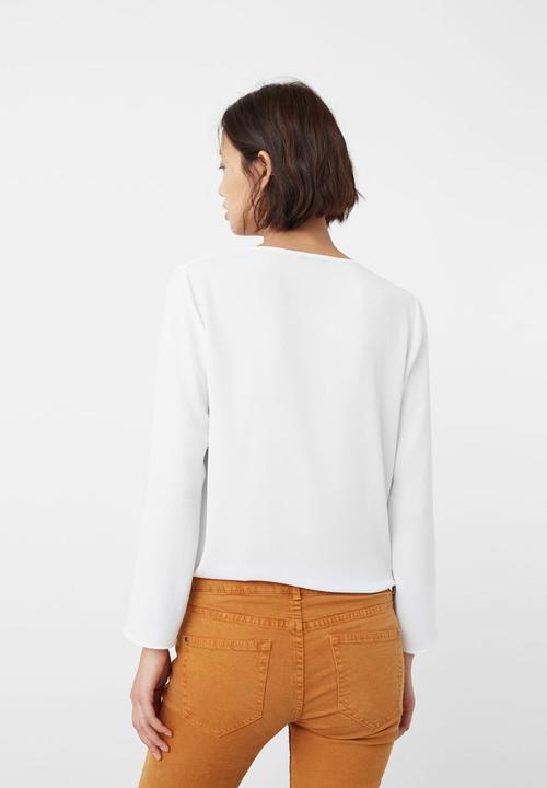 MANGO - Front-tie Detail Blouse Black and White