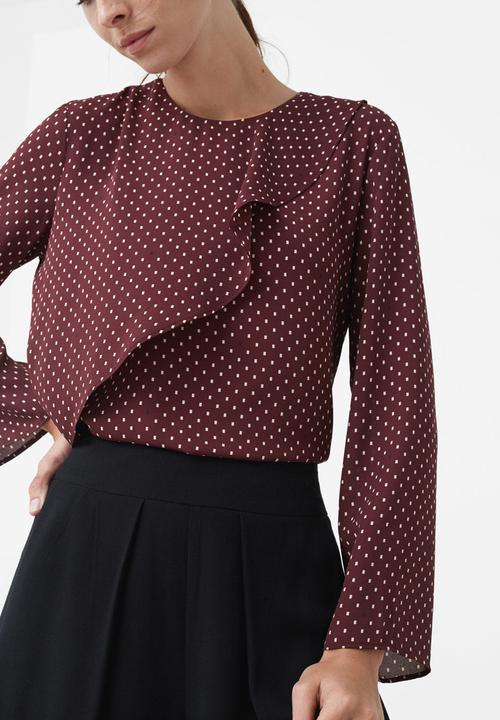 MANGO - Ruffle Detail Blouse Dark Red