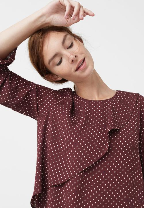 MANGO - Ruffle Detail Blouse Dark Red