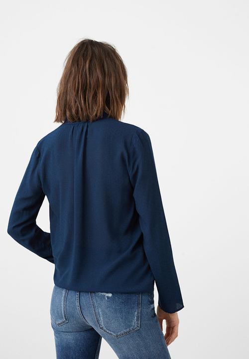 MANGO - Tie-neck blouse Navy