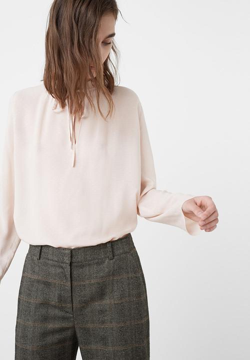MANGO - Tie-neck blouse Pale Pink