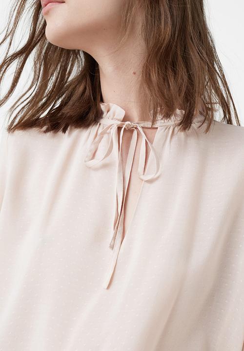 MANGO - Tie-neck blouse Pale Pink