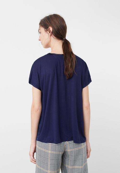 MANGO - Flowy Short Sleeve T-Shirt Navy