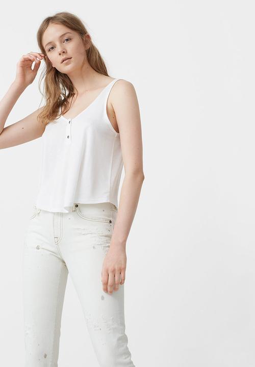 MANGO - Cropped Flecked Top White