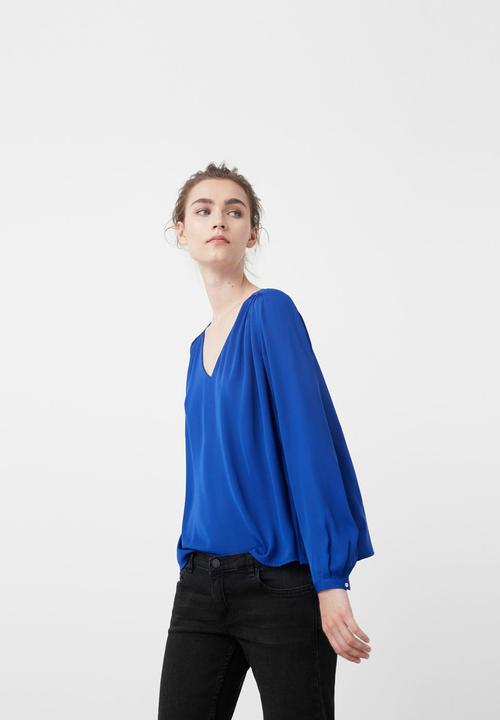 MANGO - Flowy V-Neck blouse Blue