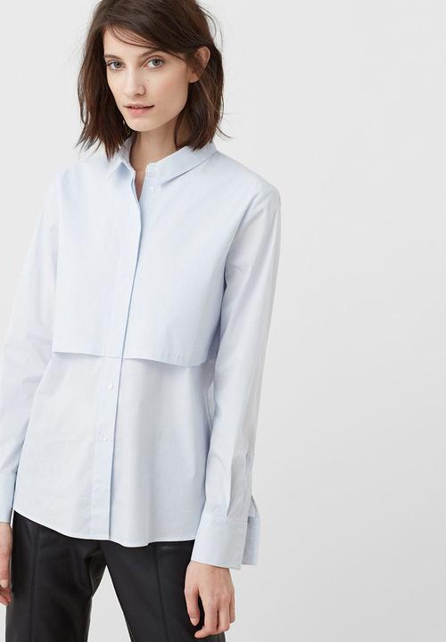 MANGO - Fine Stripe Layered Detail Shirt Blue and White