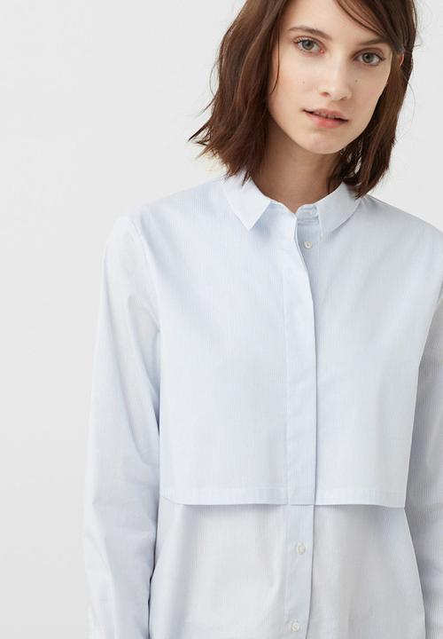 MANGO - Fine Stripe Layered Detail Shirt Blue and White