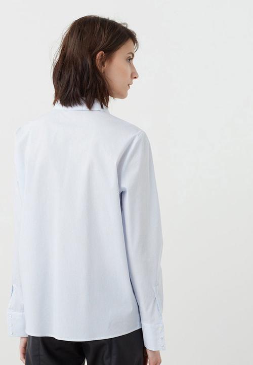 MANGO - Fine Stripe Layered Detail Shirt Blue and White
