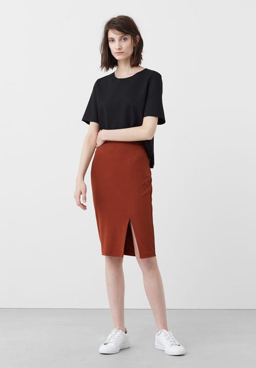 MANGO - Stretchy Pencil Skirt Mid Brown