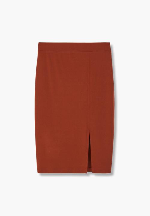 MANGO - Stretchy Pencil Skirt Mid Brown
