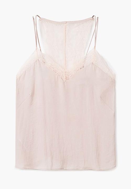 MANGO - Lace Detail Top Pale Pink