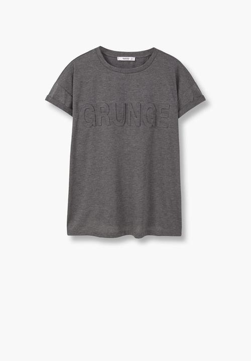 MANGO - Embossed Cotton T-shirt Dark Grey