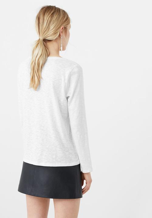 MANGO - Flecked Long Sleeve T-shirt White