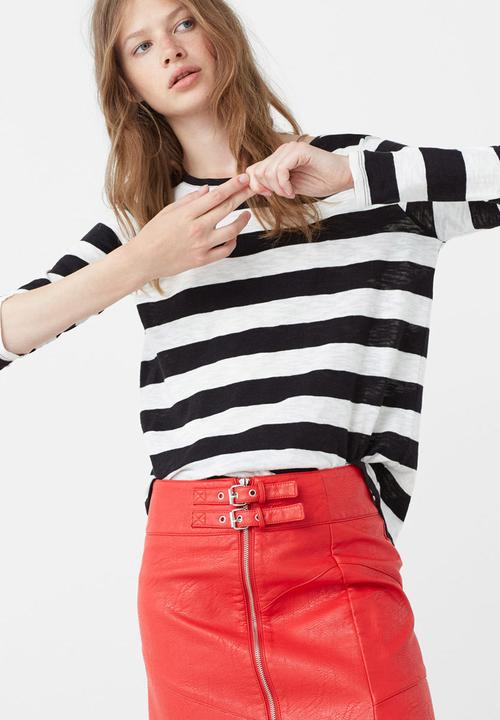 MANGO - Striped Long Sleeve T-shirt Black and White