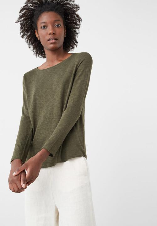 MANGO - Flecked Long Sleeve T-shirt Khaki Green