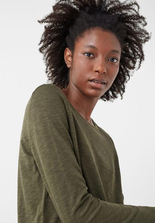 MANGO - Flecked Long Sleeve T-shirt Khaki Green