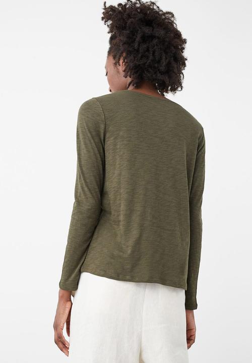 MANGO - Flecked Long Sleeve T-shirt Khaki Green