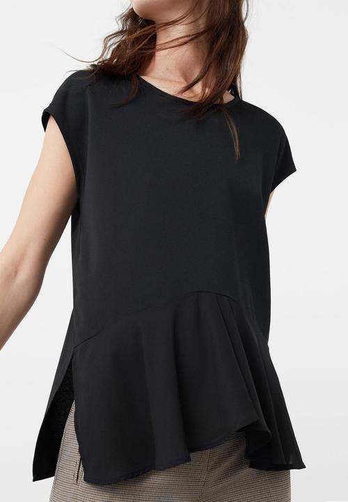MANGO - Ruffle Detail T-shirt Black