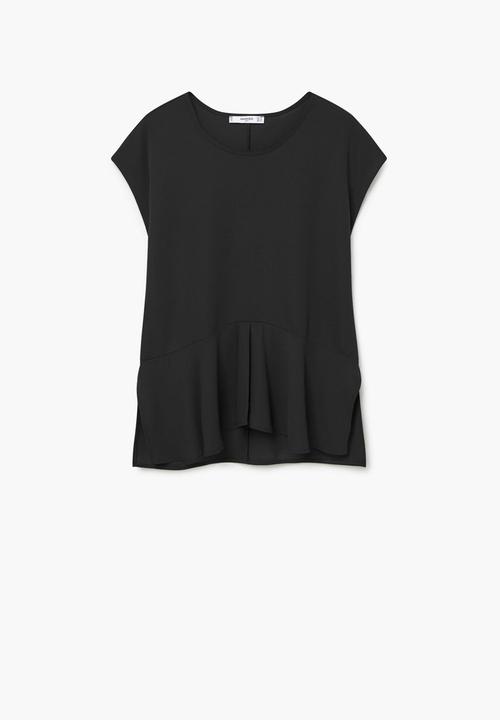 MANGO - Ruffle Detail T-shirt Black