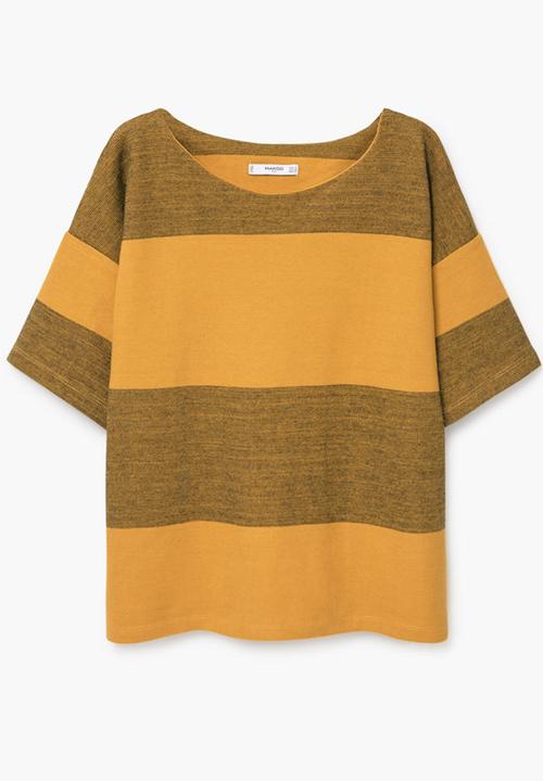 MANGO - Striped Crew Neck T-shirt Yellow