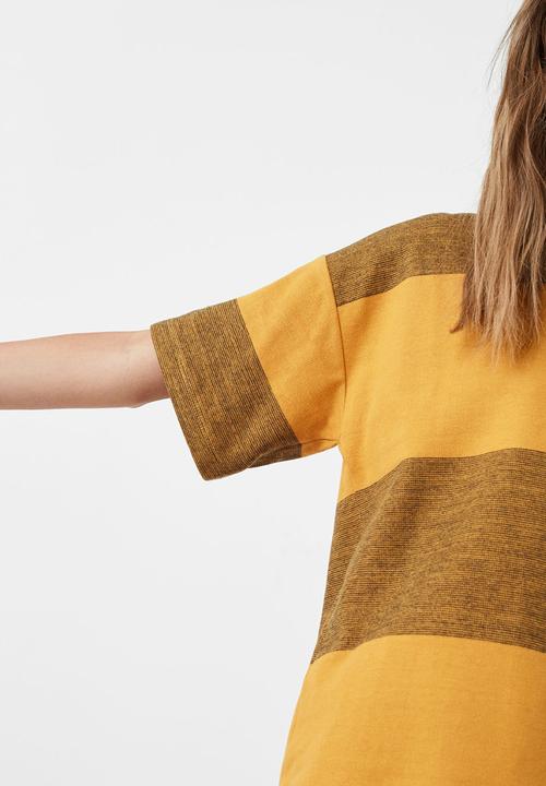 MANGO - Striped Crew Neck T-shirt Yellow