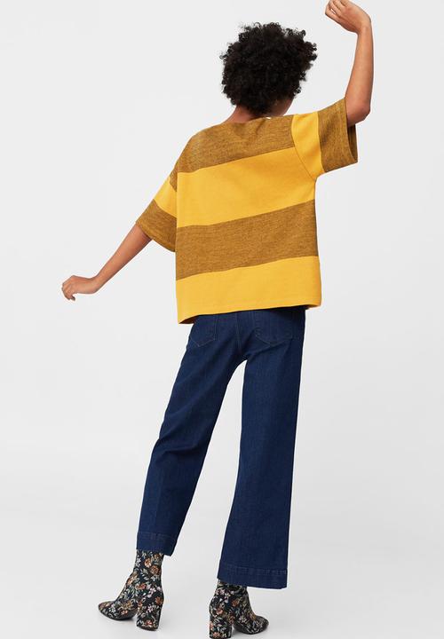 MANGO - Striped Crew Neck T-shirt Yellow