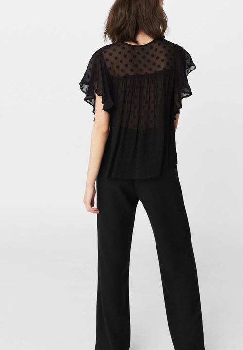 MANGO - Textured Ruffled Blouse Black