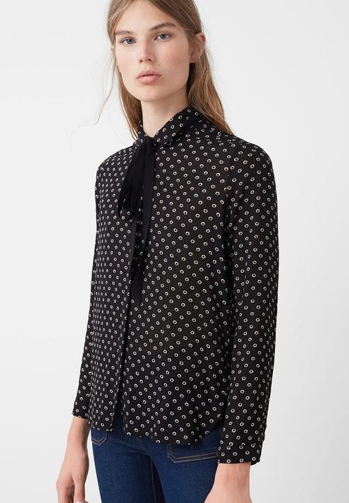 MANGO - Bow Neck Shirt Black