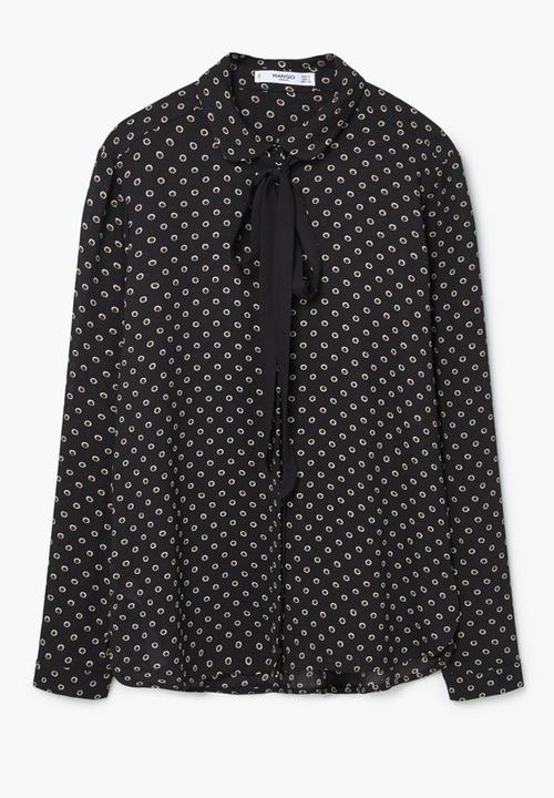 MANGO - Bow Neck Shirt Black
